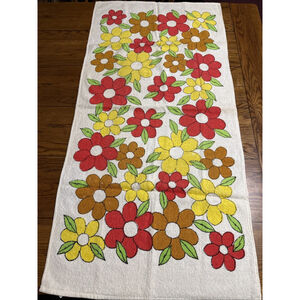 Vintage Bath Towel Rare Floral Bright MCM Retro